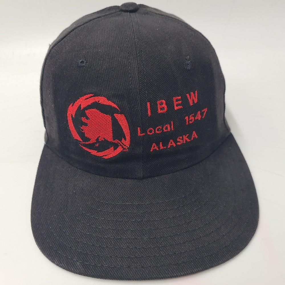Vintage Alaska Hat Strapback (Fits Small) Black Red IBEW Local 1547 Union Men